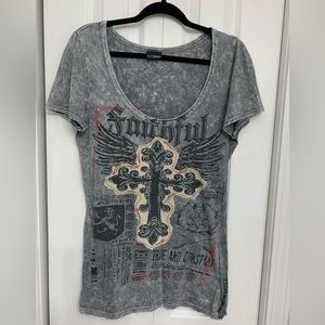 Buckle top with cross size large grey